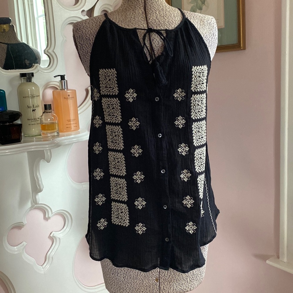 joie Black cotton button Up sleeveless tank top XS